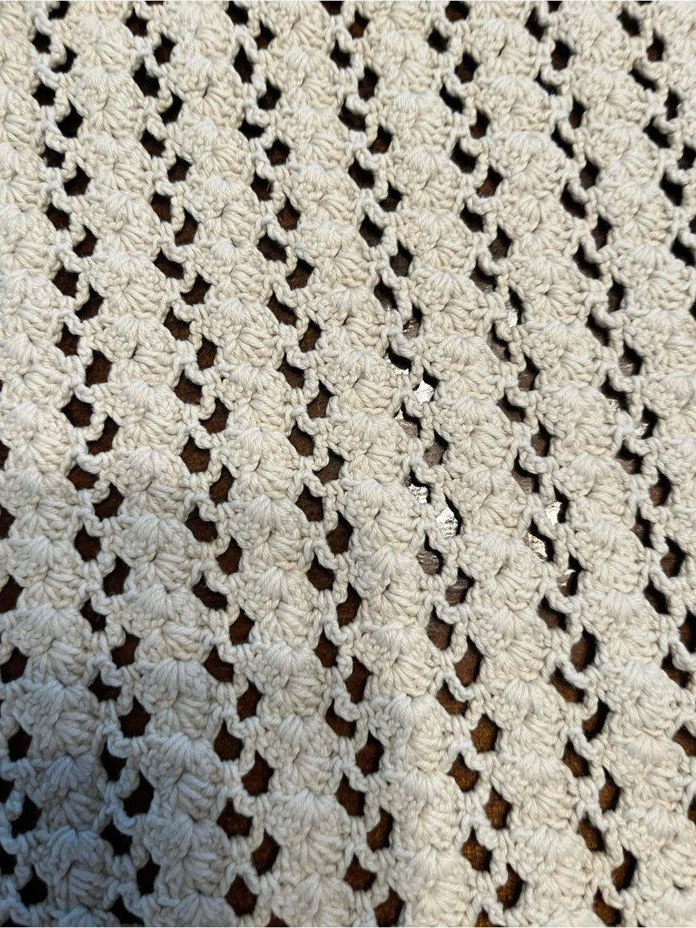 Handcrafted Cream Crochet Cotton Table Runner with Fringe Trim